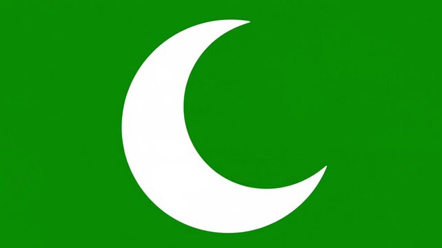 Animated white crescent moon symbol centered on a vibrant green fabric background in seamless looping motion