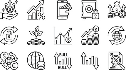 Fototapeta premium Black and white of various symbols and including currency signs and religious symbols currency symbols