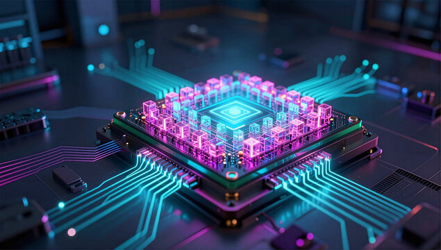 Futuristic Quantum Processor Core with Glowing Qubits
