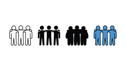 Obraz premium Set of diverse friendship icons showing people standing together in line with arms around each other