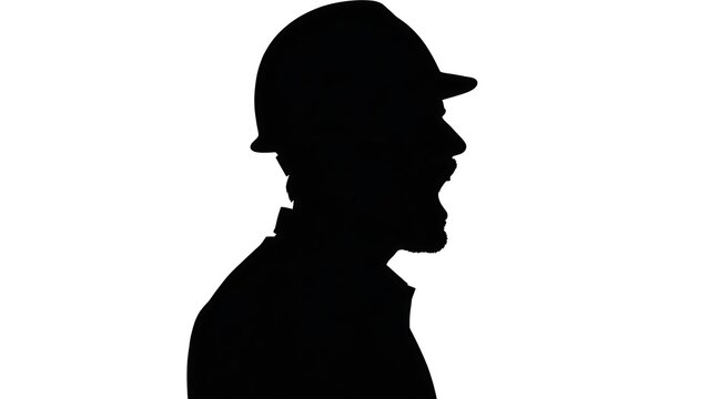 Silhouette of construction worker white background.