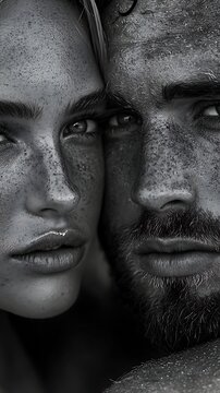 Black and white portrait of couple.