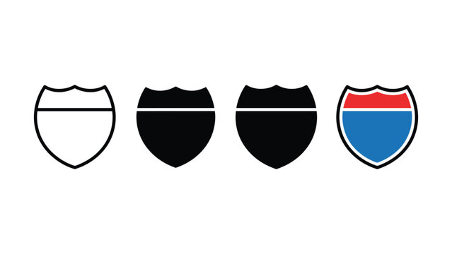 Set of four highway road sign shield icons isolated on white background
