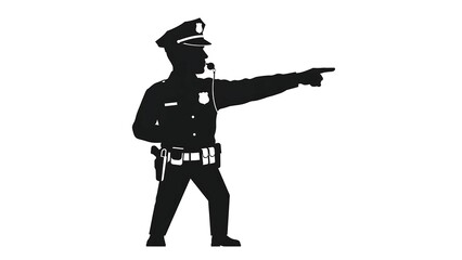 Obraz premium Silhouette of police officer pointing white background.
