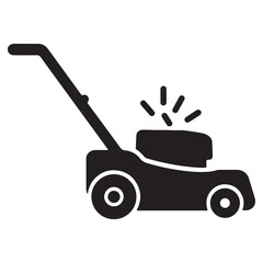 Fototapeta premium Lawn mower icon, black silhouette of garden grass cutter, minimalist landscaping equipment vector, yard maintenance symbol