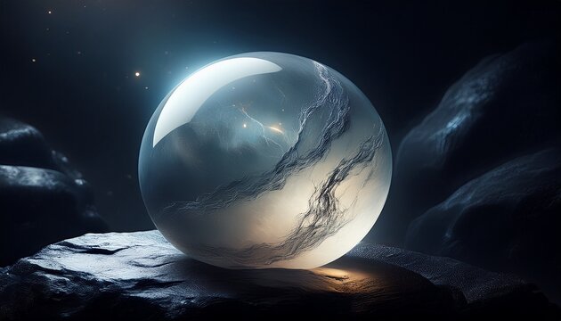 A Mystical Moonstone Glows With Delicate Mist On Black Marble