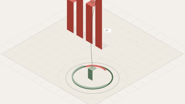 Isometric business data infographic with animated bar charts