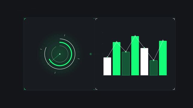 Futuristic hud interface with bar charts and scanning radar