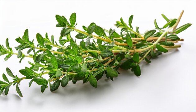 Fresh Green Thyme Sprig With Tiny Leaves Isolated On Transparent Background