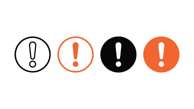 Set of four exclamation mark icons in different design styles for warning and caution notification signs