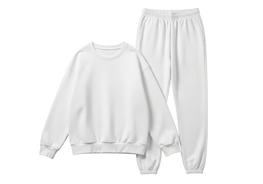 White sweatshirt and sweatpants set on transparent background loungewear activewear