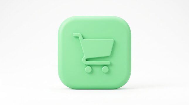 3d render of a light green shopping cart icon isolated on white background