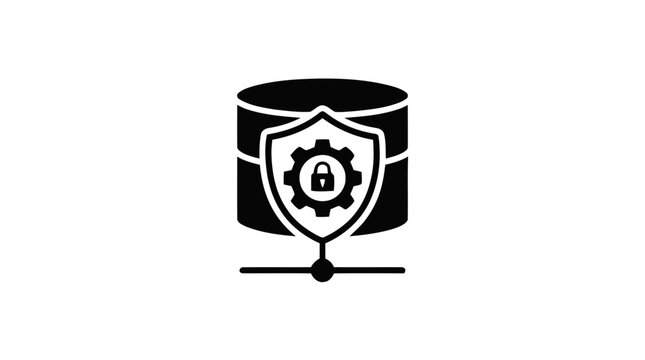 Vector illustration of secure database server icon, protected data storage on a transparent background
