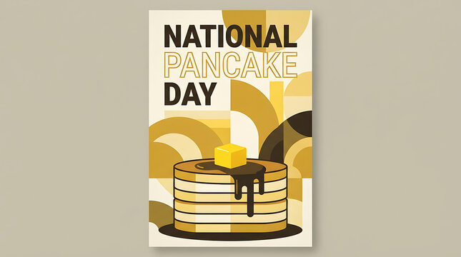 National pancake day minimalist flat vector poster with stacked pancakes