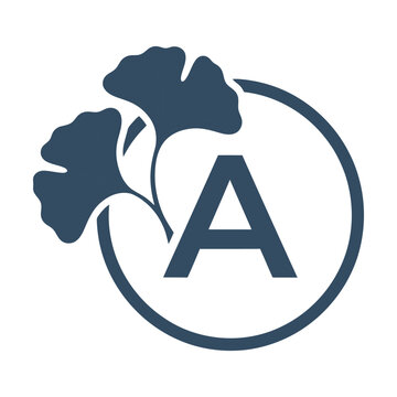 Letter a logo design with ginkgo biloba leaf silhouette in a circle frame for nature brand Vector