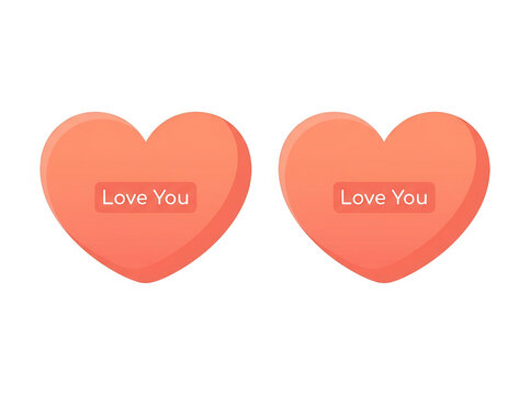 Dois &iacute;cones de cora&ccedil;&atilde;o cor-de-rosa com a frase Love You escrita no centro, representa&ccedil;&atilde;o gr&aacute;fica minimalista e rom&acirc;ntica ideal para cart&otilde;es de dia dos namorados e mensagens de afeto.