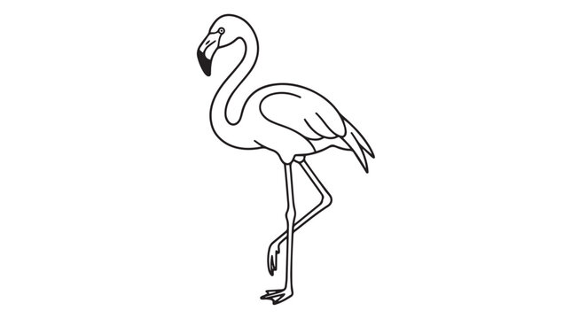Minimalist flamingo line art vector, elegant tropical bird outline illustration, black and white exotic animal drawing for coloring