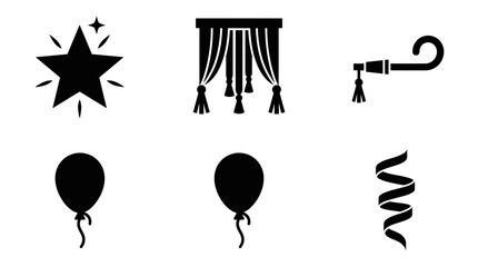 Naklejka premium Collection of Party Icons Star Balloon Curtains Party Blower and Confetti