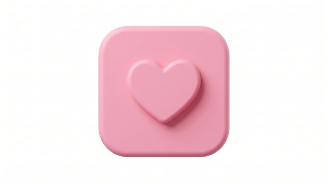 3d render of a pink heart icon on a square button isolated on white background