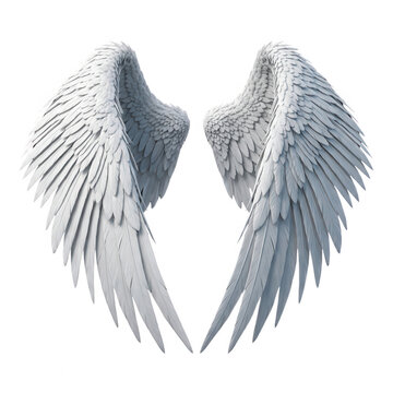 Par de asas de anjo brancas e detalhadas isoladas em fundo branco, simbolizando pureza, espiritualidade e liberdade em um design elegante e celestial para projetos criativos.