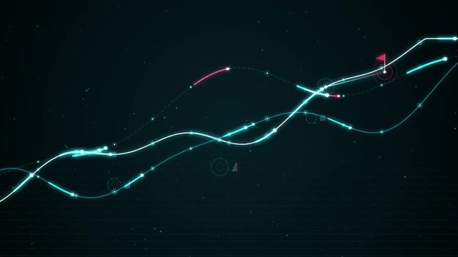 Digital financial growth chart with animated data lines and analytics hud overlay stock market