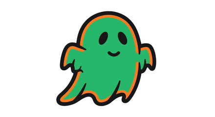 Fototapeta premium Cute green ghost cartoon character with a happy face, isolated on transparent background, halloween icon