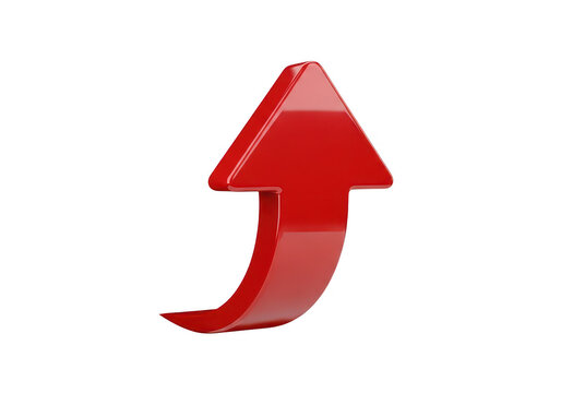 A glossy red upward pointing arrow rendered in 3d on transparent background