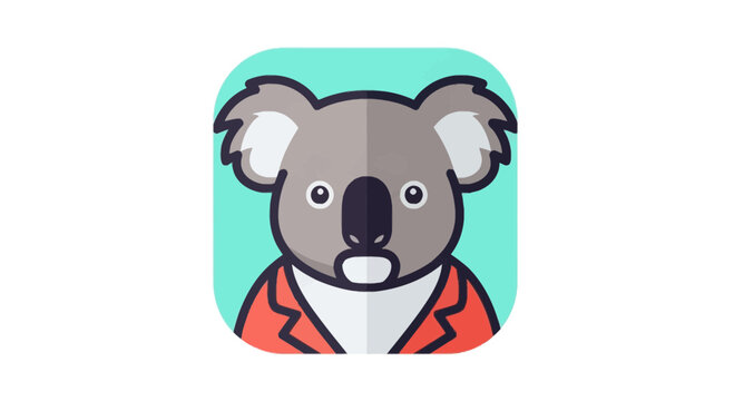 Cute Koala Character Icon with Turquoise Background, Isolated on Transparent