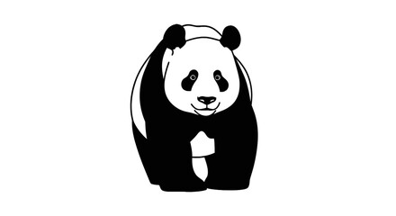 Cute panda bear illustration, isolated on transparent background, black and white graphic art © Yesi