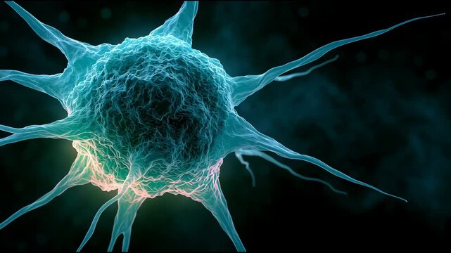 A neuron is shown in detail, highlighting its structure and movements in a close-up setting without labels or annotations.