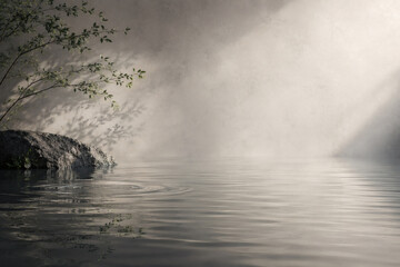 Naklejka premium Serene Japanese garden pond with reflections AI generated