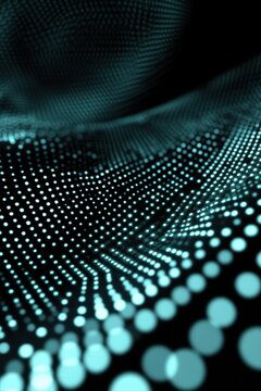 Teal and black backdrop, with vibrant white, dots forming a, wave pattern