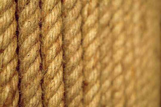 Close-up of Thick Natural Fiber Rope Texture
