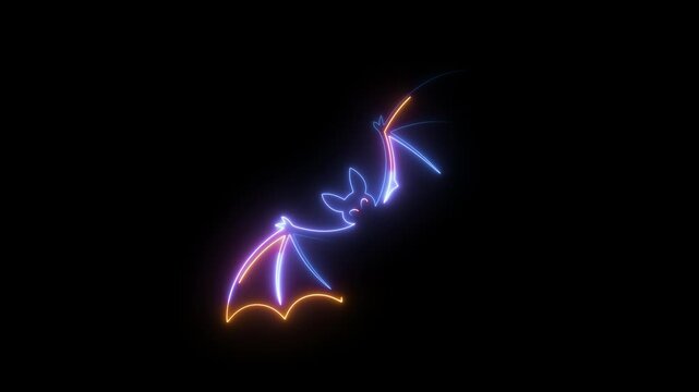 Neon bat silhouette in blue orange and purple on a black background