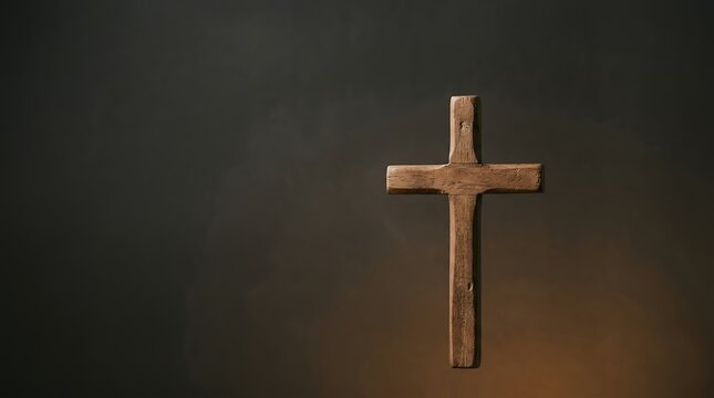 Simple Wooden Cross on Dark Gradient Backdrop with Copy Space for Faith and Religious Theme cross wooden cross religion christian faith easter good friday holy week dark background gradient minimal