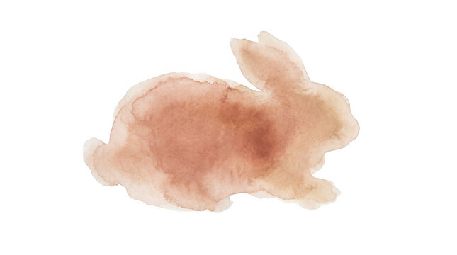 Ein minimalistisches Aquarellbild eines niedlichen Hasen in sanften Braunt&ouml;nen, isoliert auf einem rein wei&szlig;en Hintergrund, ideal f&uuml;r Osterdekorationen und kreative Designs.