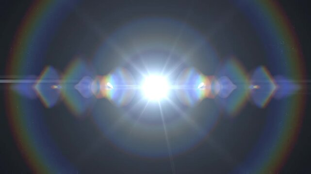Bright lens flare effect with spectral rings expanding and contracting during cinematic zoom