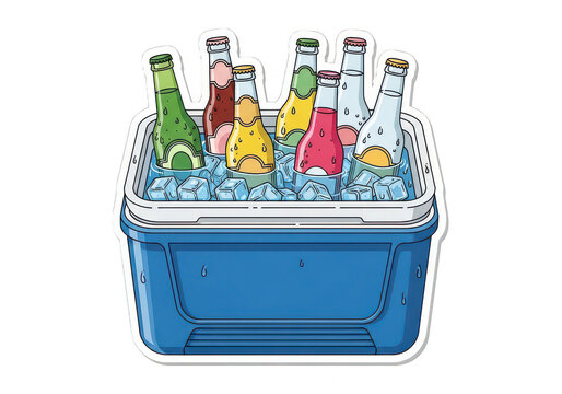 Cooler filled with assorted bottled beverages on transparent background ice