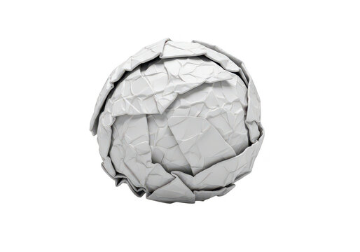 Crushed paper ball with detailed texture rests on transparent background