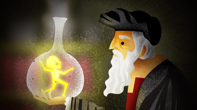 faust with a homunculus in a bottle
