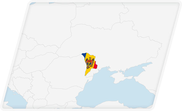 Map of Moldova With National Flag
