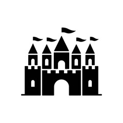 Fototapeta premium Black and White Castle Illustration with Flags and Towers.