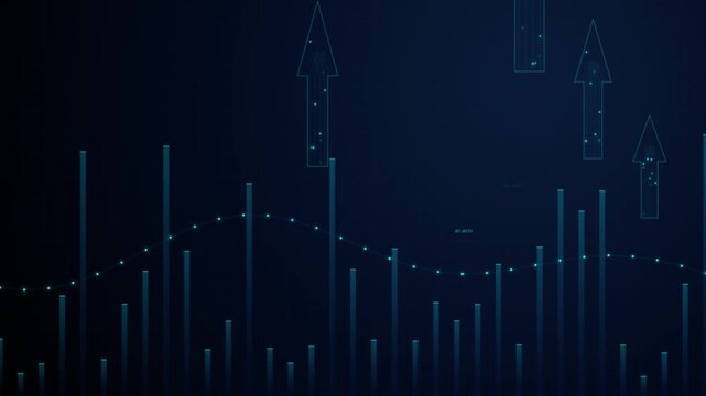 Financial market data analysis background, with animated bar, charts and rising, growth arrows finance, stock market