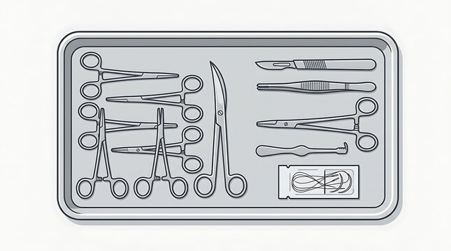 Organized Medical Surgical Instruments Set Laid Out in a Surgical Tray for Procedures