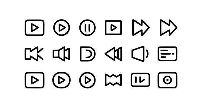Media Player Line Icons Collection Video Player Control Vector Set