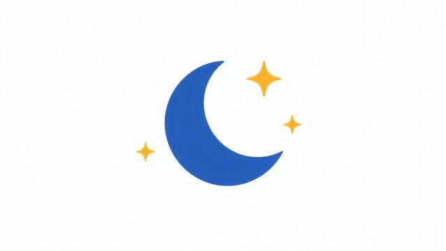 Flat vector illustration of a crescent moon with two glowing stars on white background