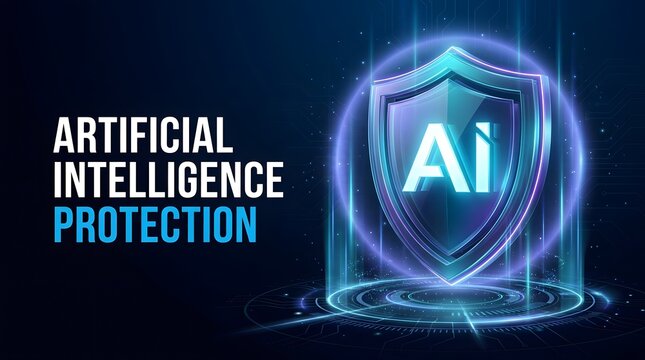Artificial Intelligence Protection design with glowing shield and cyber defense concept