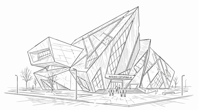 Modern Museum of Contemporary Art Architectural Sketch Line Art Drawing