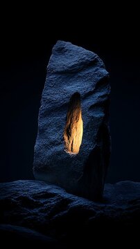 Woman standing in cave with fire.