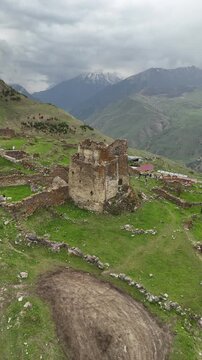 Aerial View of Frigate Castle in Digoria, North Ossetia, Russia